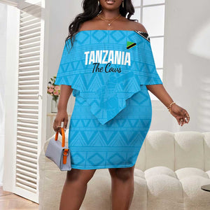 Afro Cricket Tanzania Custom Off Shoulder Short Dress Go Cows Sporty African Pattern - African Pride
