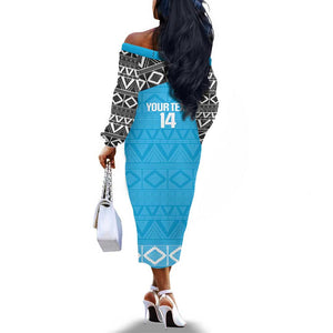 Afro Cricket Tanzania Custom Off The Shoulder Long Sleeve Dress Go Cows Sporty African Pattern - African Pride