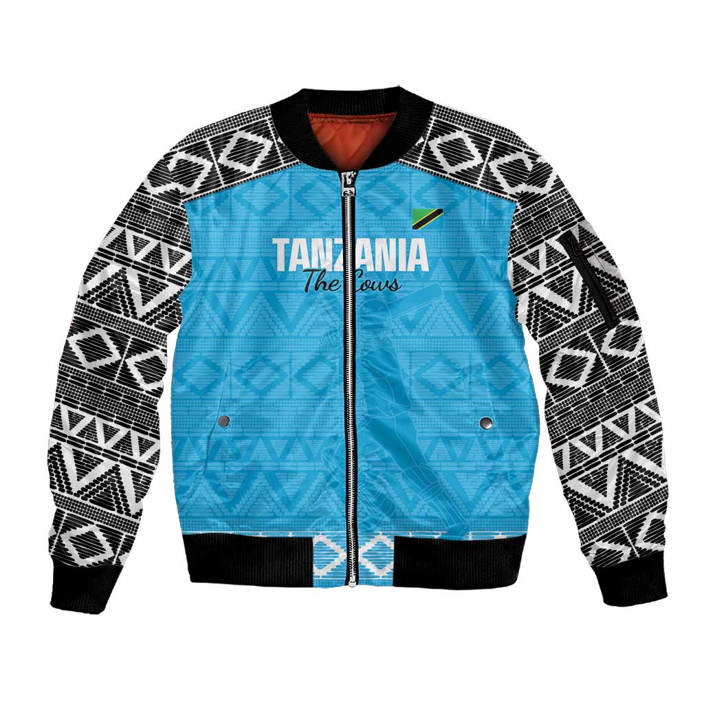 Afro Cricket Tanzania Custom Sleeve Zip Bomber Jacket Go Cows Sporty African Pattern - African Pride