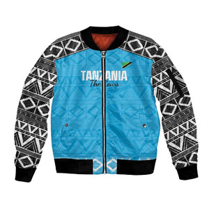 Afro Cricket Tanzania Custom Sleeve Zip Bomber Jacket Go Cows Sporty African Pattern - African Pride