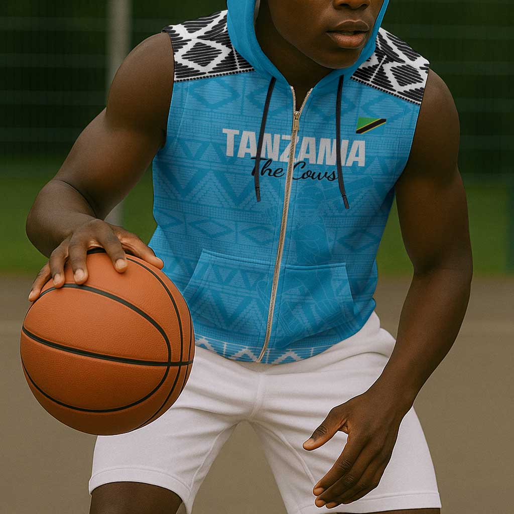 Afro Cricket Tanzania Custom Sleeveless Zip Hoodie Go Cows Sporty African Pattern - African Pride