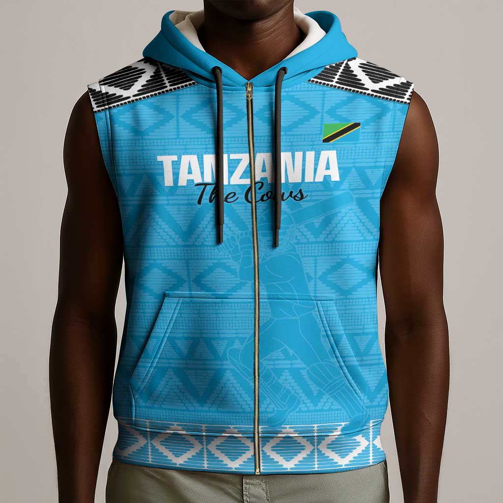 Afro Cricket Tanzania Custom Sleeveless Zip Hoodie Go Cows Sporty African Pattern - African Pride