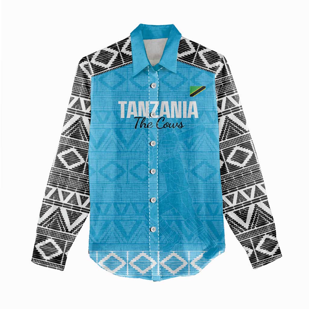 Afro Cricket Tanzania Custom Women Casual Shirt Go Cows Sporty African Pattern - African Pride