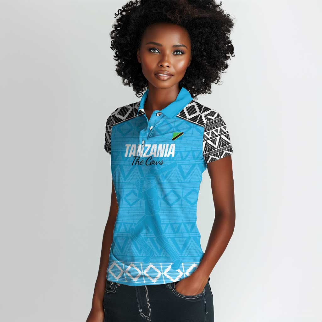 Afro Cricket Tanzania Custom Women Polo Shirt Go Cows Sporty African Pattern - African Pride