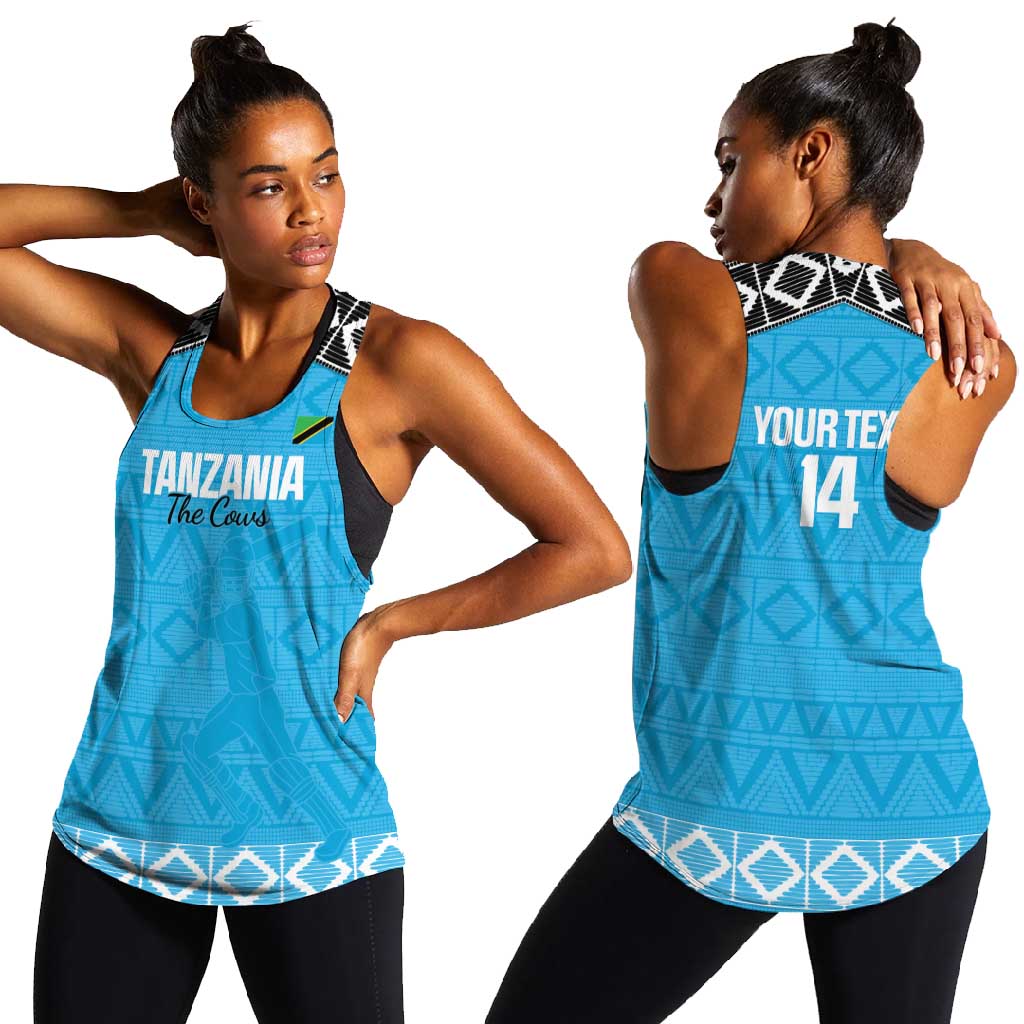 Afro Cricket Tanzania Custom Women Racerback Tank Go Cows Sporty African Pattern - African Pride