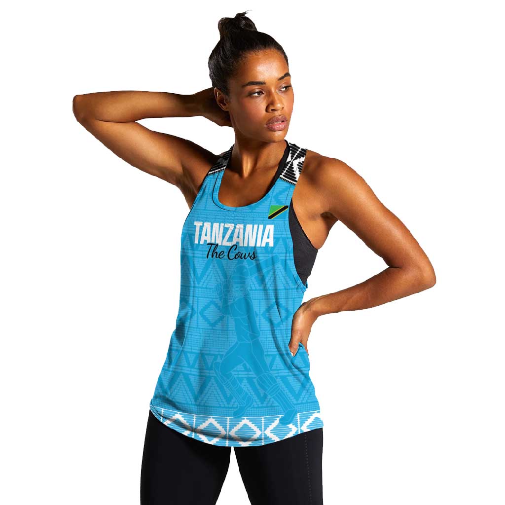 Afro Cricket Tanzania Custom Women Racerback Tank Go Cows Sporty African Pattern - African Pride