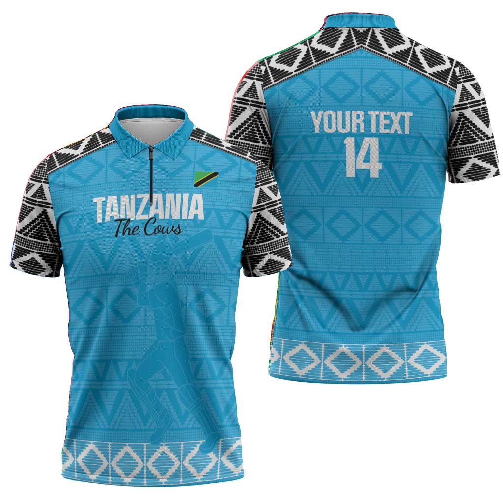 Custom Tanzania Cricket Zipper Polo Shirt Go Cows Sporty African Pattern