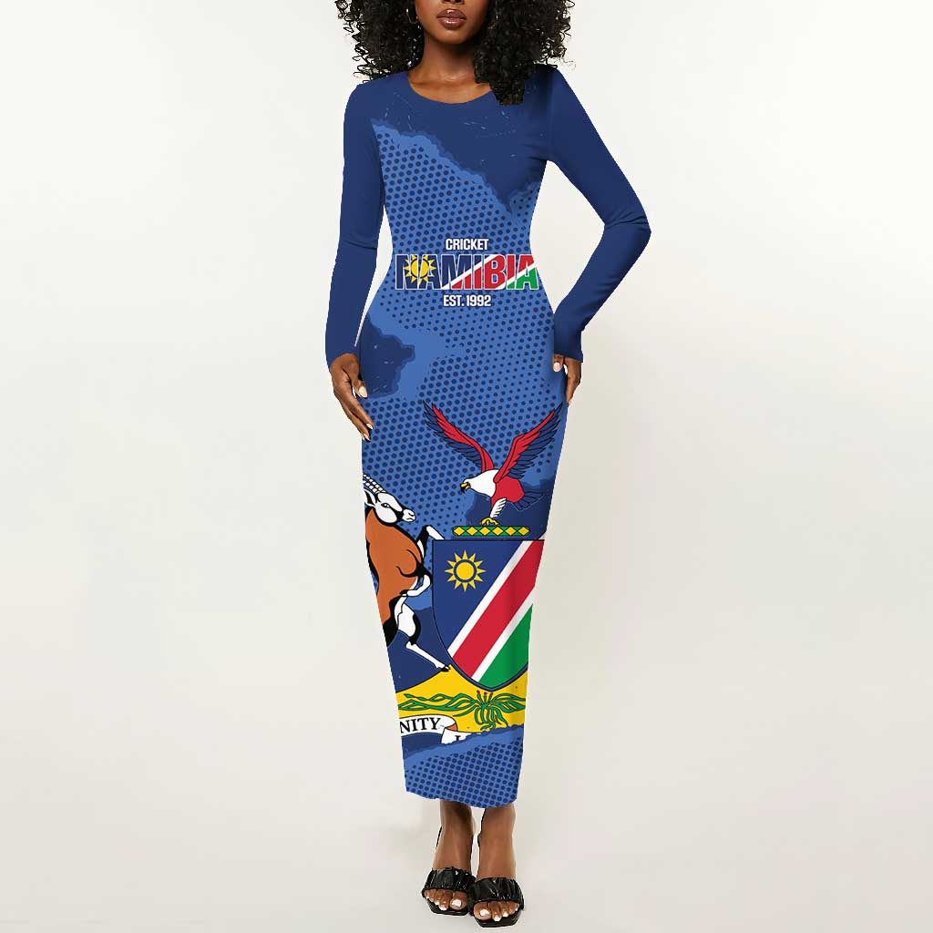 Afro Cricket Namibia Custom Long Sleeve Bodycon Dress Go Eagles Est 1992 - African Pride