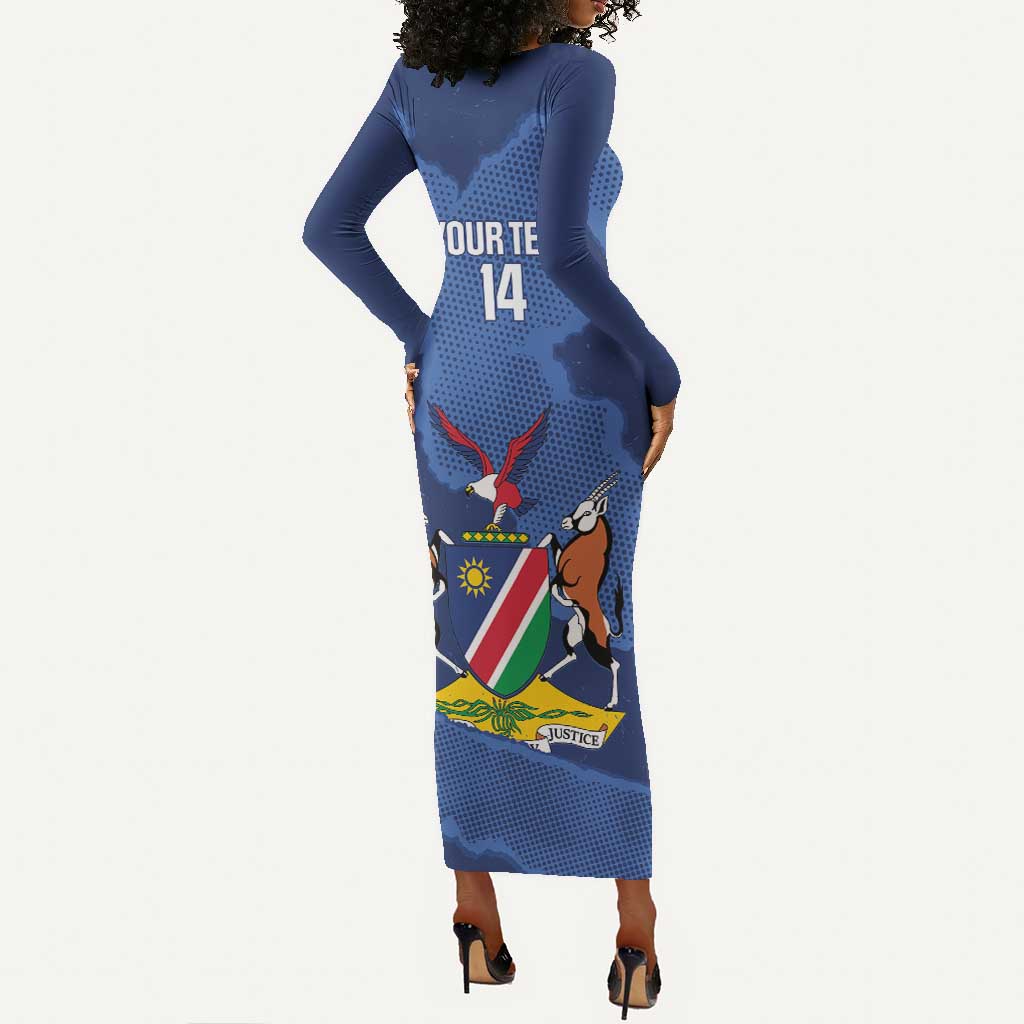 Afro Cricket Namibia Custom Long Sleeve Bodycon Dress Go Eagles Est 1992 - African Pride