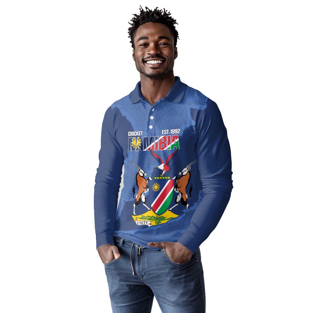 Afro Cricket Namibia Custom Long Sleeve Polo Shirt Go Eagles Est 1992 - African Pride