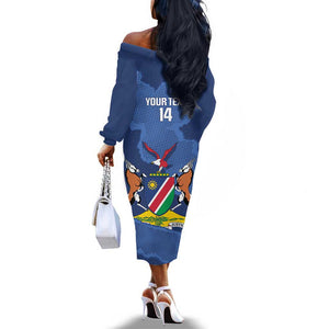 Afro Cricket Namibia Custom Off The Shoulder Long Sleeve Dress Go Eagles Est 1992 - African Pride