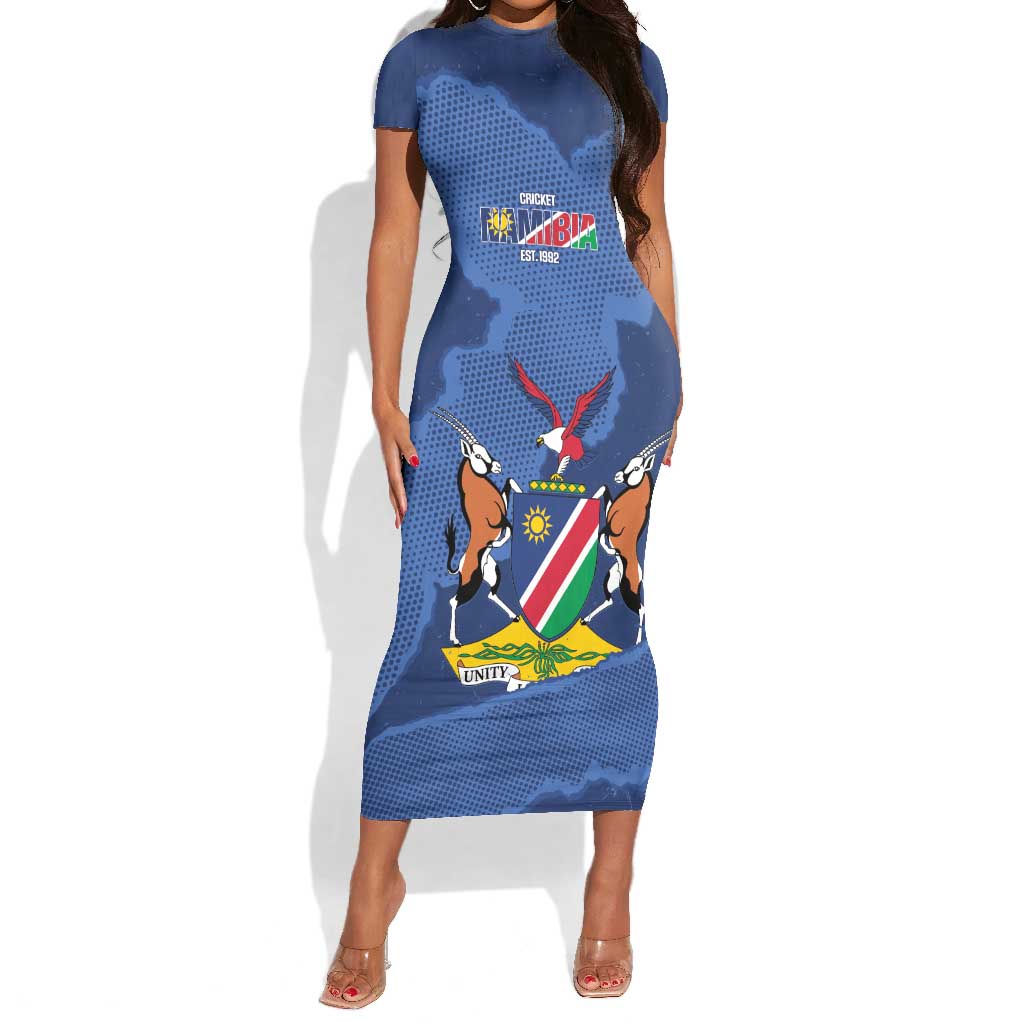 Afro Cricket Namibia Custom Short Sleeve Bodycon Dress Go Eagles Est 1992 - African Pride
