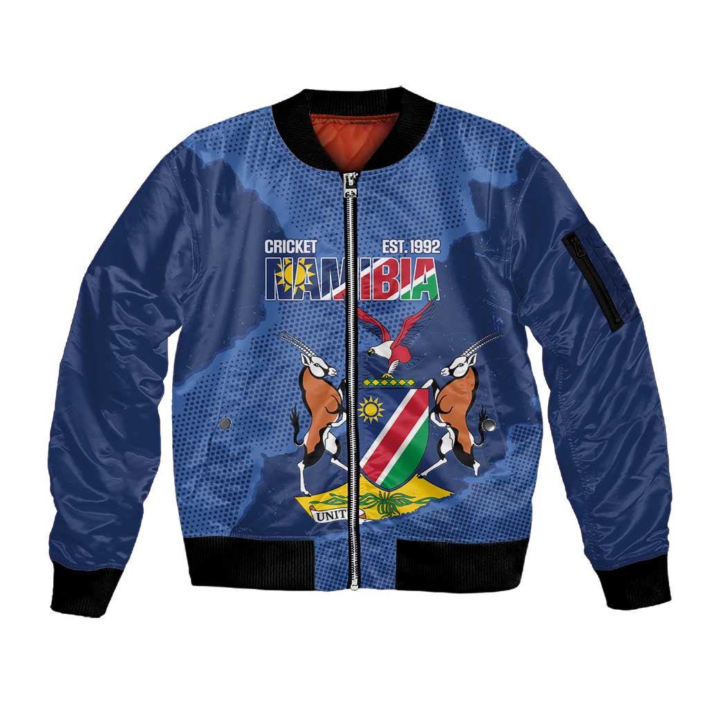 Afro Cricket Namibia Custom Sleeve Zip Bomber Jacket Go Eagles Est 1992 - African Pride