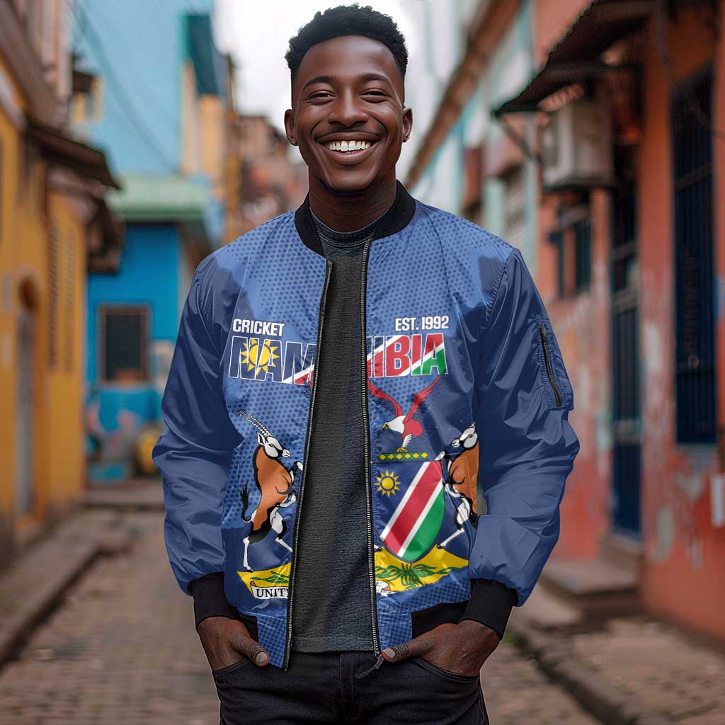 Afro Cricket Namibia Custom Sleeve Zip Bomber Jacket Go Eagles Est 1992 - African Pride