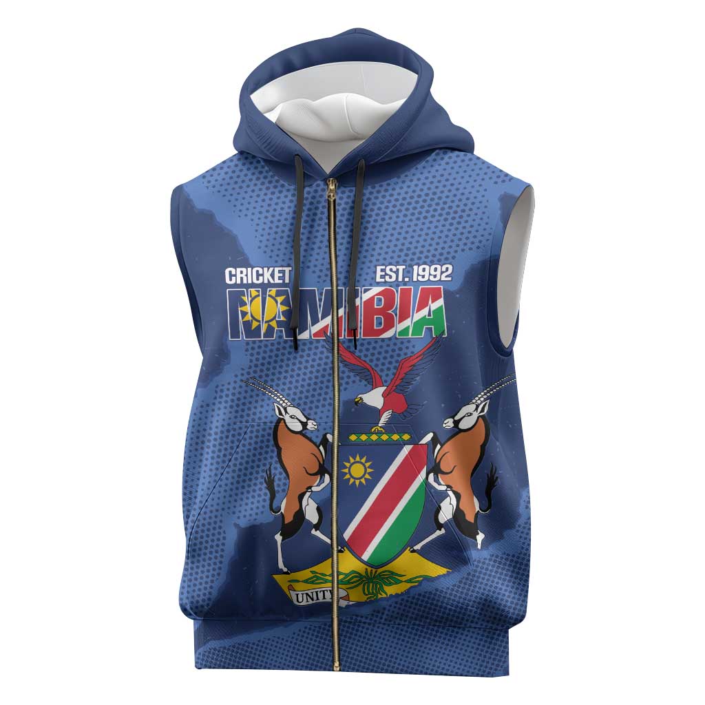 Afro Cricket Namibia Custom Sleeveless Zip Hoodie Go Eagles Est 1992 - African Pride