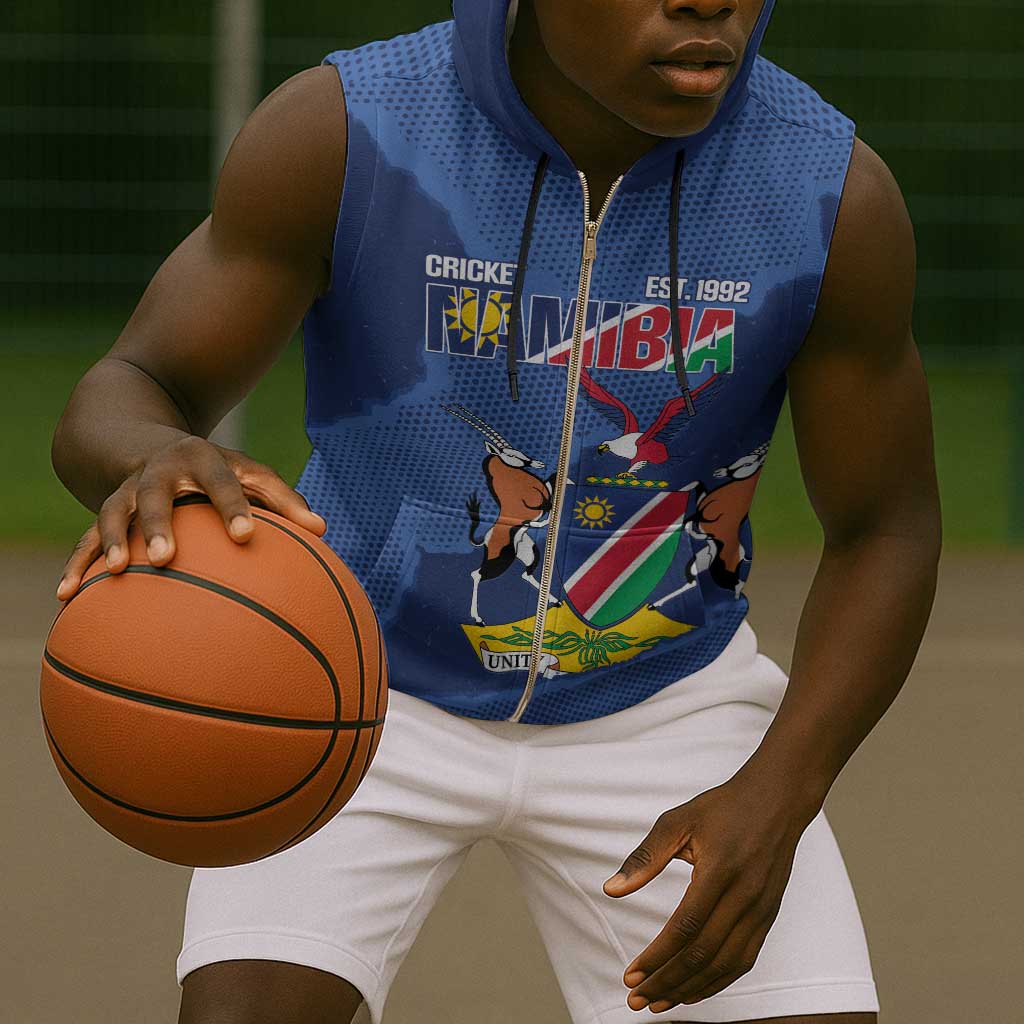 Afro Cricket Namibia Custom Sleeveless Zip Hoodie Go Eagles Est 1992 - African Pride