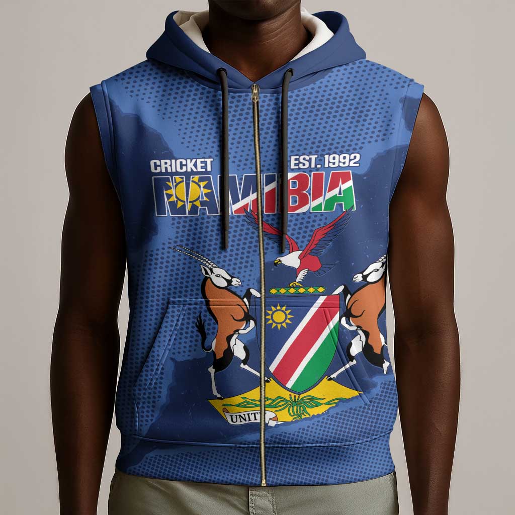 Afro Cricket Namibia Custom Sleeveless Zip Hoodie Go Eagles Est 1992 - African Pride