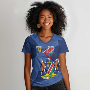 Afro Cricket Namibia Custom Women V-Neck T-Shirt Go Eagles Est 1992 - African Pride