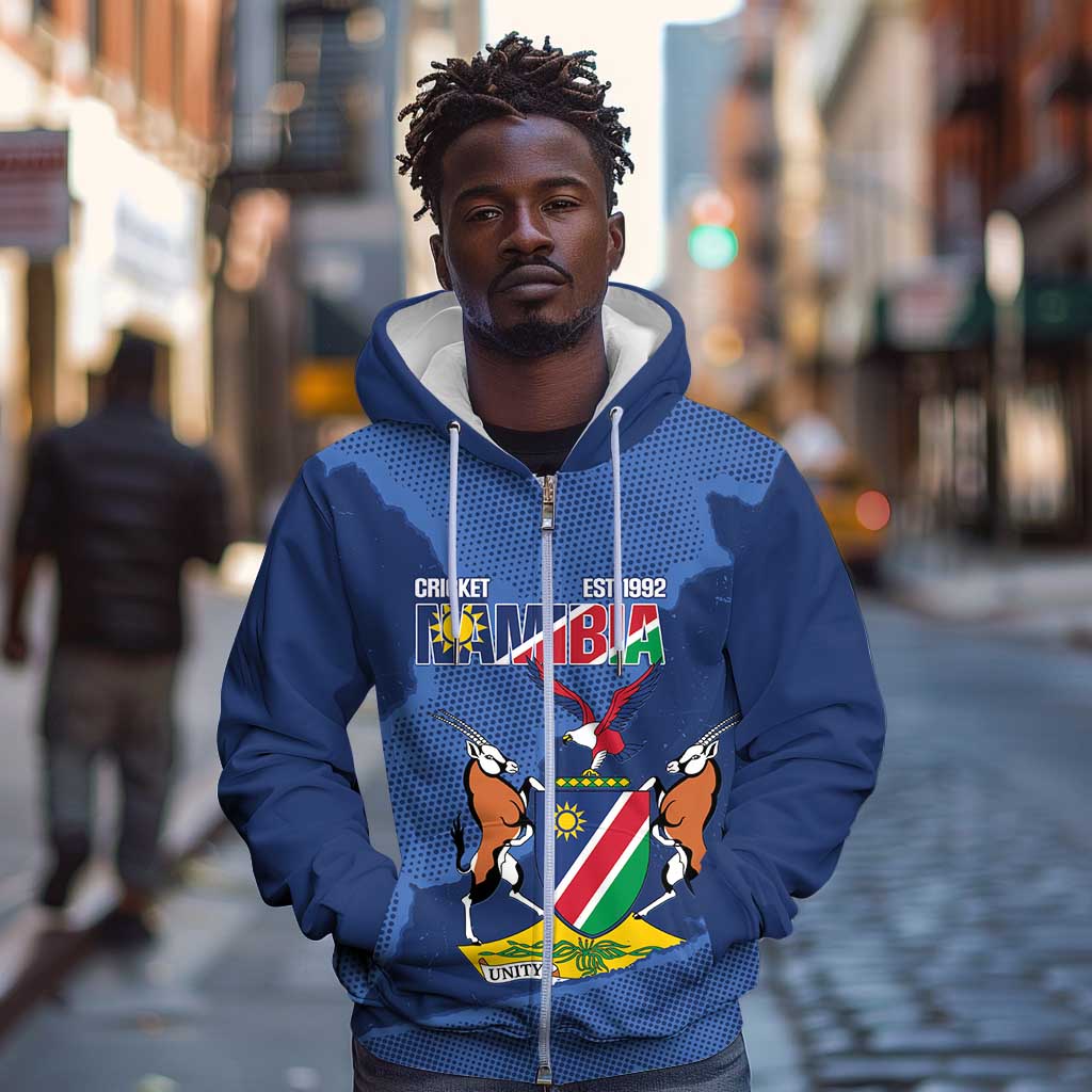 Afro Cricket Namibia Custom Zip Hoodie Go Eagles Est 1992 - African Pride