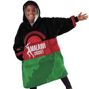 Afro Cricket Malawi Custom Kid Wearable Blanket Hoodie Go Champions Flag Style - African Pride