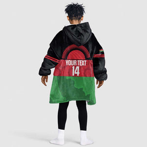 Afro Cricket Malawi Custom Kid Wearable Blanket Hoodie Go Champions Flag Style - African Pride