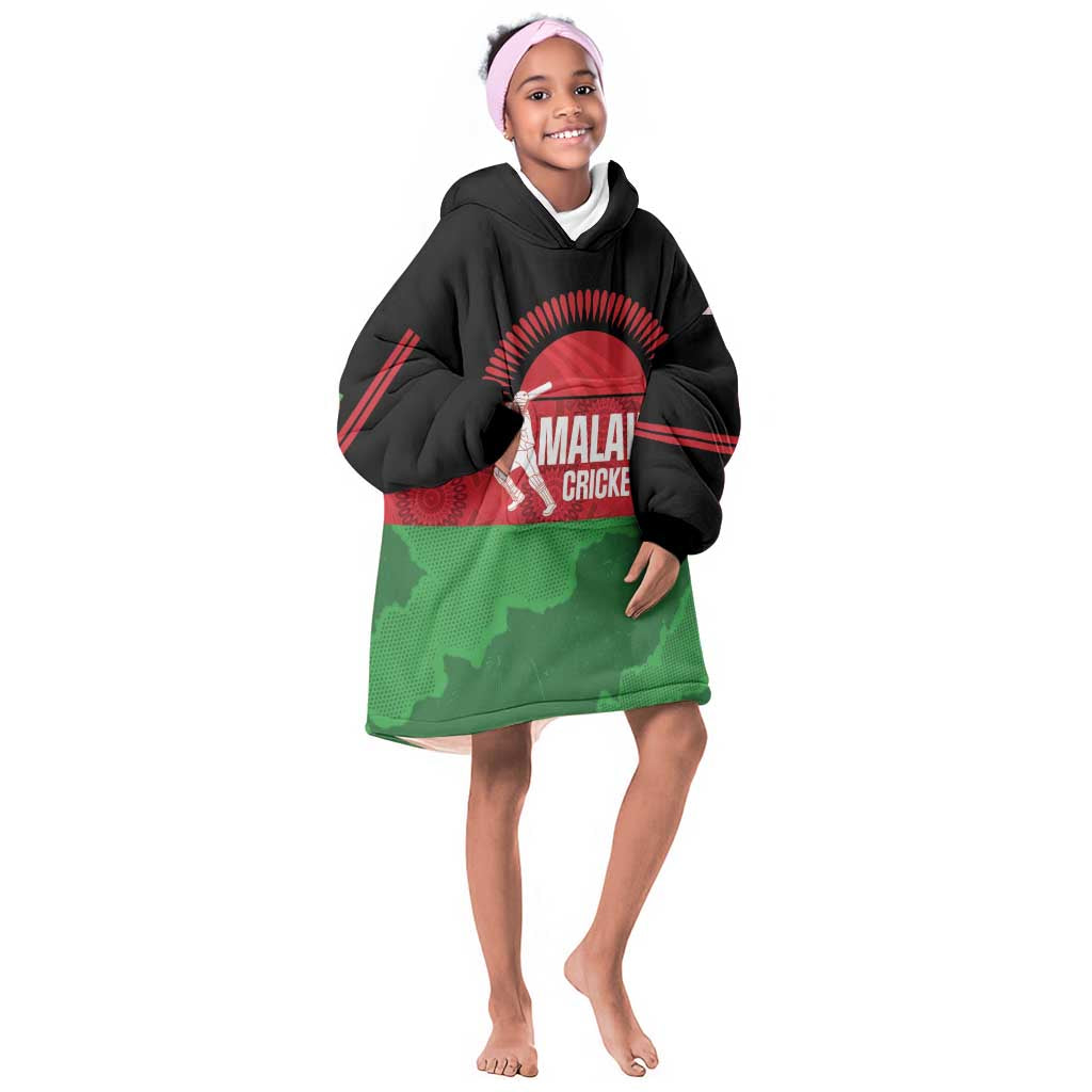 Afro Cricket Malawi Custom Kid Wearable Blanket Hoodie Go Champions Flag Style - African Pride