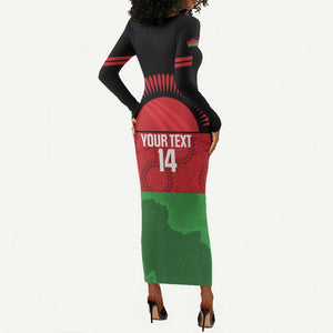Afro Cricket Malawi Custom Long Sleeve Bodycon Dress Go Champions Flag Style - African Pride