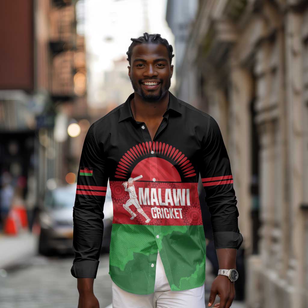 Afro Cricket Malawi Custom Long Sleeve Button Shirt Go Champions Flag Style - African Pride