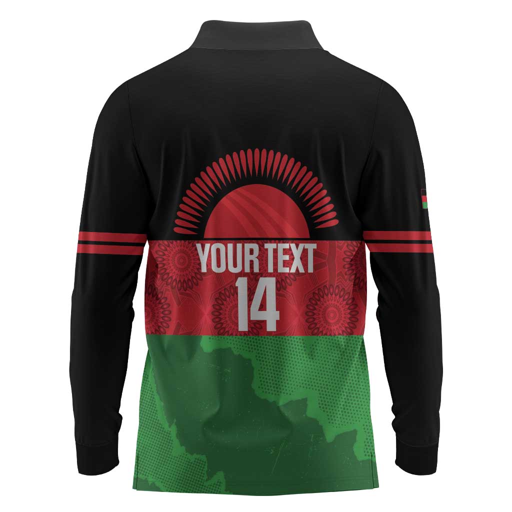 Afro Cricket Malawi Custom Long Sleeve Polo Shirt Go Champions Flag Style - African Pride