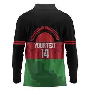 Afro Cricket Malawi Custom Long Sleeve Polo Shirt Go Champions Flag Style - African Pride