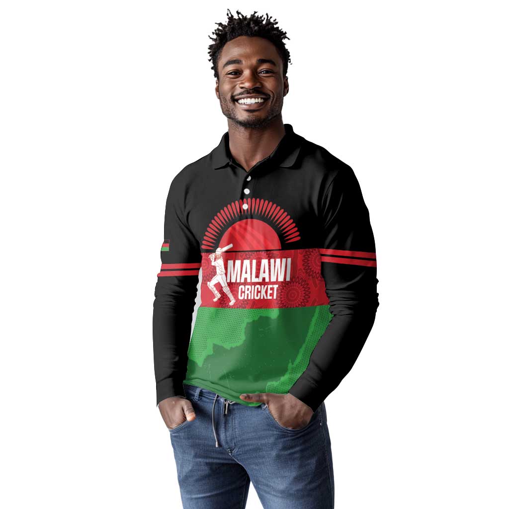 Afro Cricket Malawi Custom Long Sleeve Polo Shirt Go Champions Flag Style - African Pride