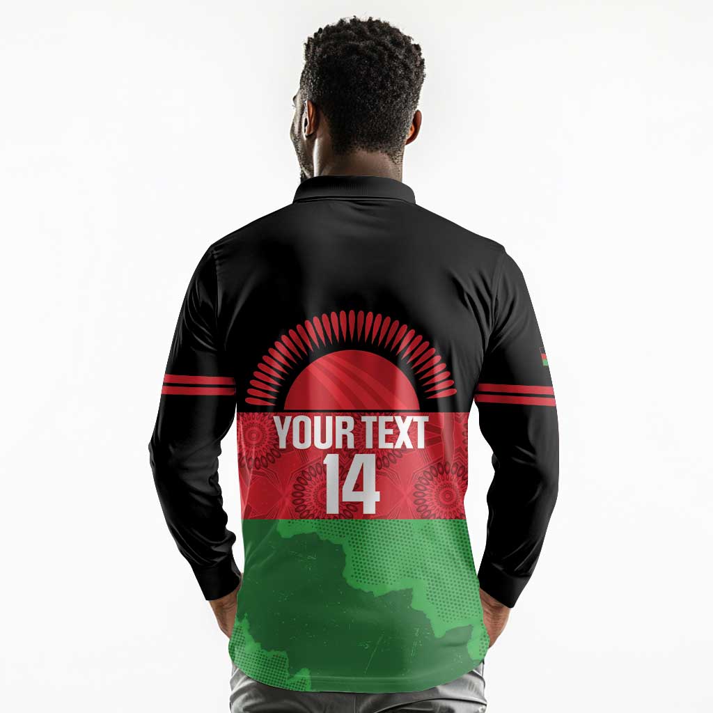 Afro Cricket Malawi Custom Long Sleeve Polo Shirt Go Champions Flag Style - African Pride