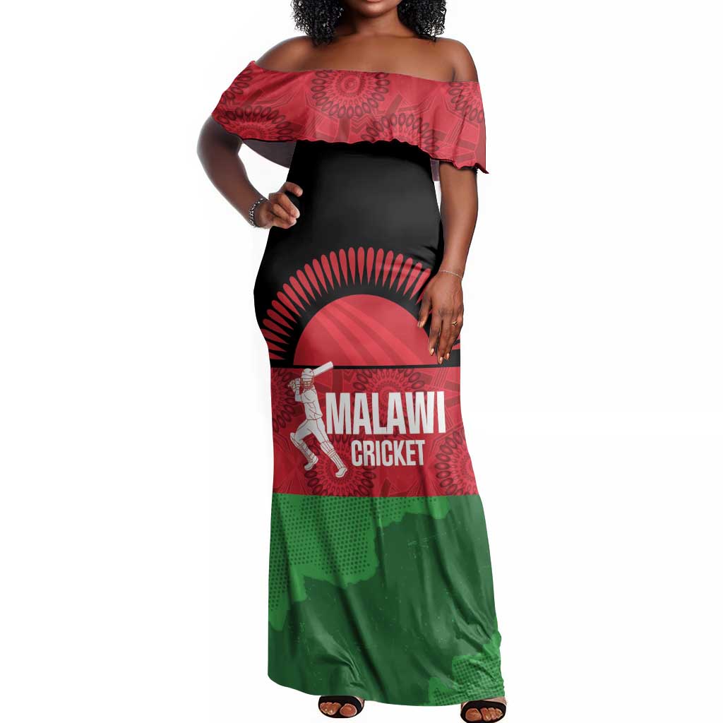 Afro Cricket Malawi Custom Off Shoulder Maxi Dress Go Champions Flag Style - African Pride