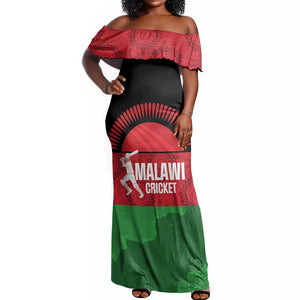 Afro Cricket Malawi Custom Off Shoulder Maxi Dress Go Champions Flag Style - African Pride