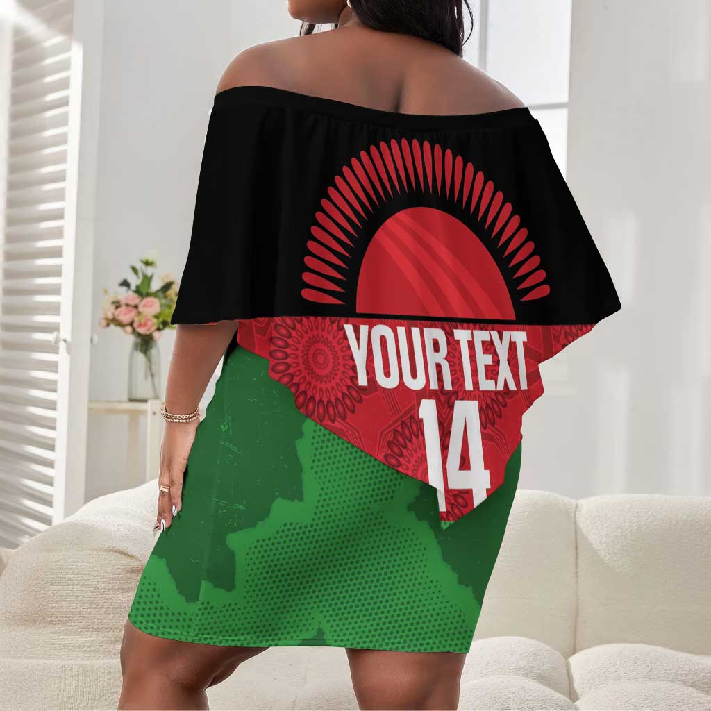Afro Cricket Malawi Custom Off Shoulder Short Dress Go Champions Flag Style - African Pride