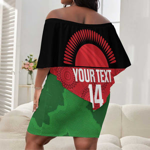 Afro Cricket Malawi Custom Off Shoulder Short Dress Go Champions Flag Style - African Pride
