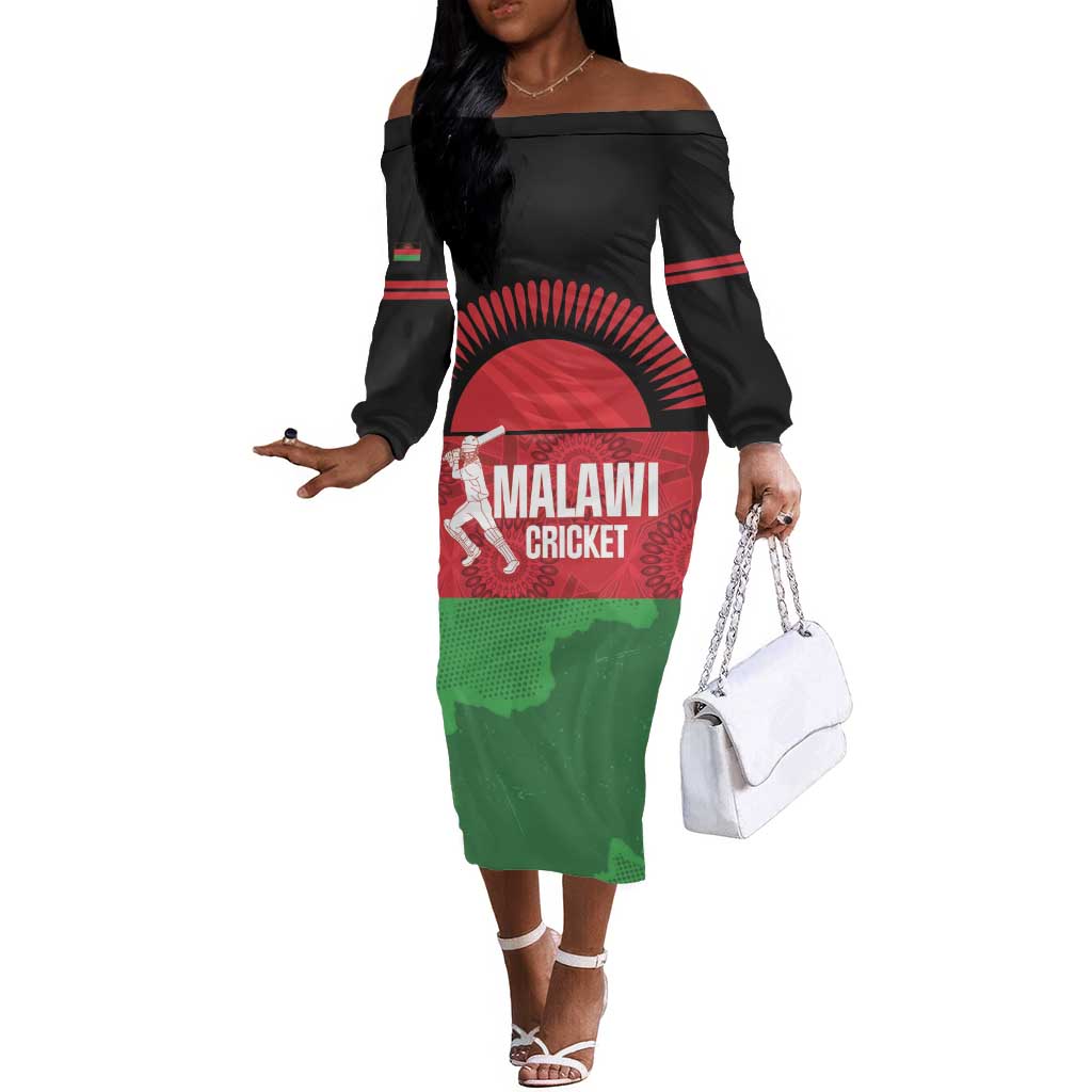Afro Cricket Malawi Custom Off The Shoulder Long Sleeve Dress Go Champions Flag Style - African Pride