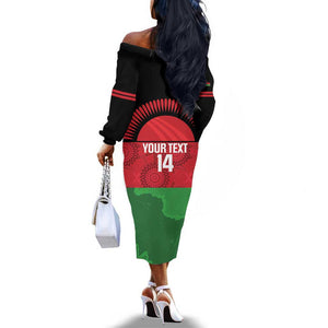 Afro Cricket Malawi Custom Off The Shoulder Long Sleeve Dress Go Champions Flag Style - African Pride