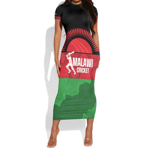 Afro Cricket Malawi Custom Short Sleeve Bodycon Dress Go Champions Flag Style - African Pride