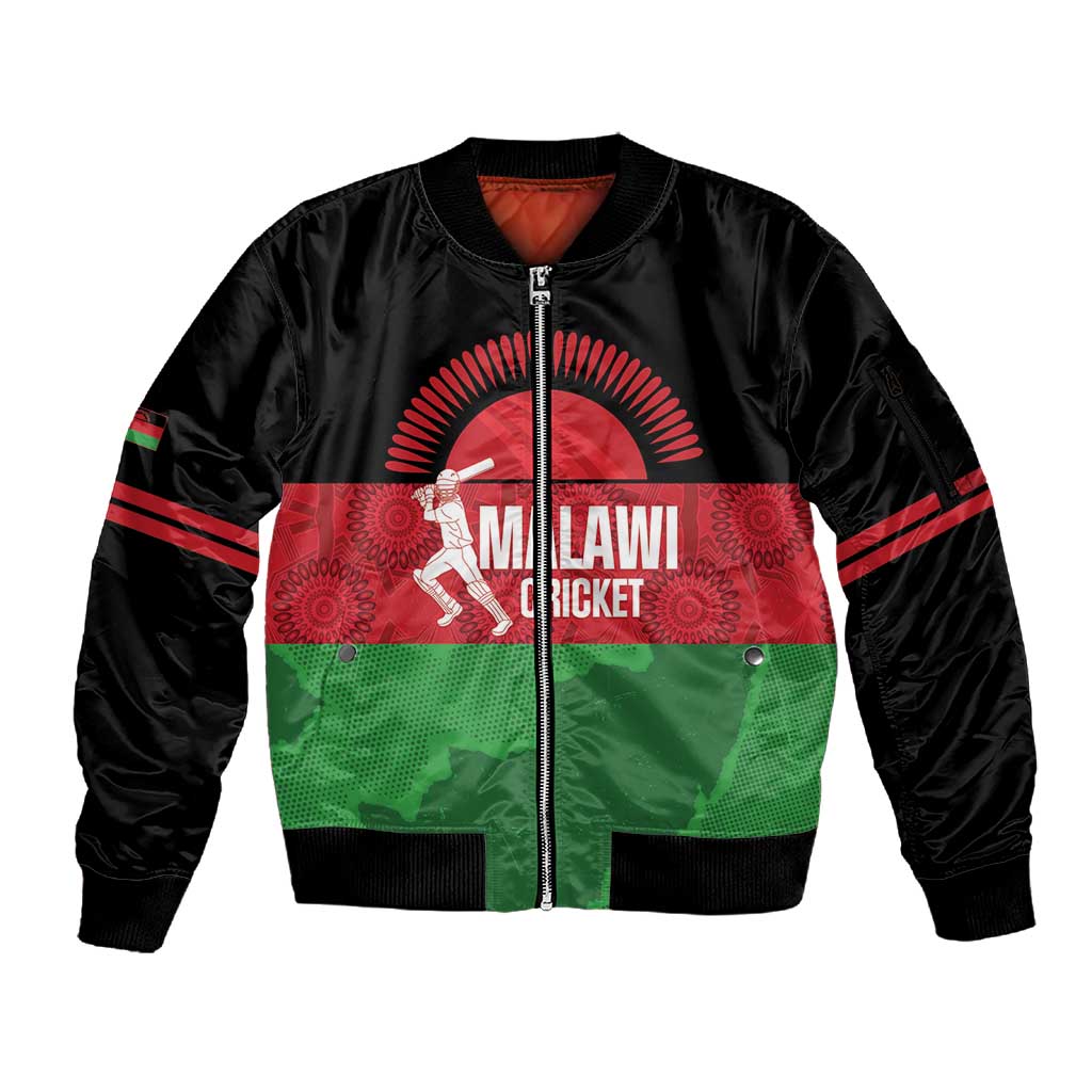 Afro Cricket Malawi Custom Sleeve Zip Bomber Jacket Go Champions Flag Style - African Pride