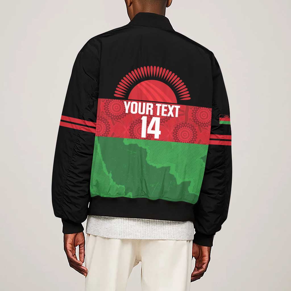 Afro Cricket Malawi Custom Sleeve Zip Bomber Jacket Go Champions Flag Style - African Pride
