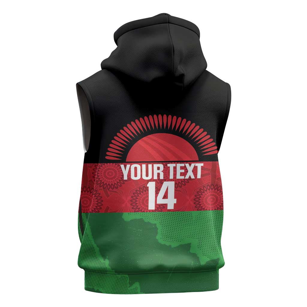 Afro Cricket Malawi Custom Sleeveless Zip Hoodie Go Champions Flag Style - African Pride