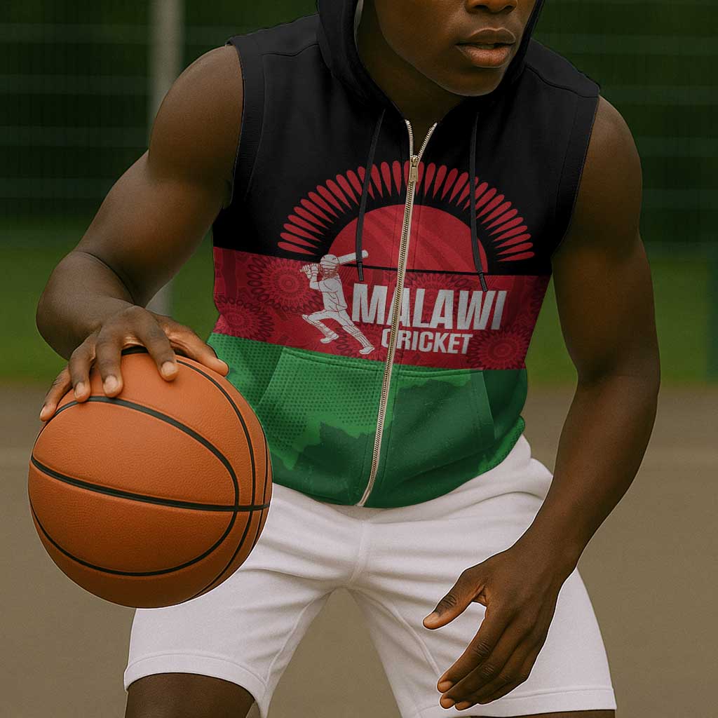 Afro Cricket Malawi Custom Sleeveless Zip Hoodie Go Champions Flag Style - African Pride