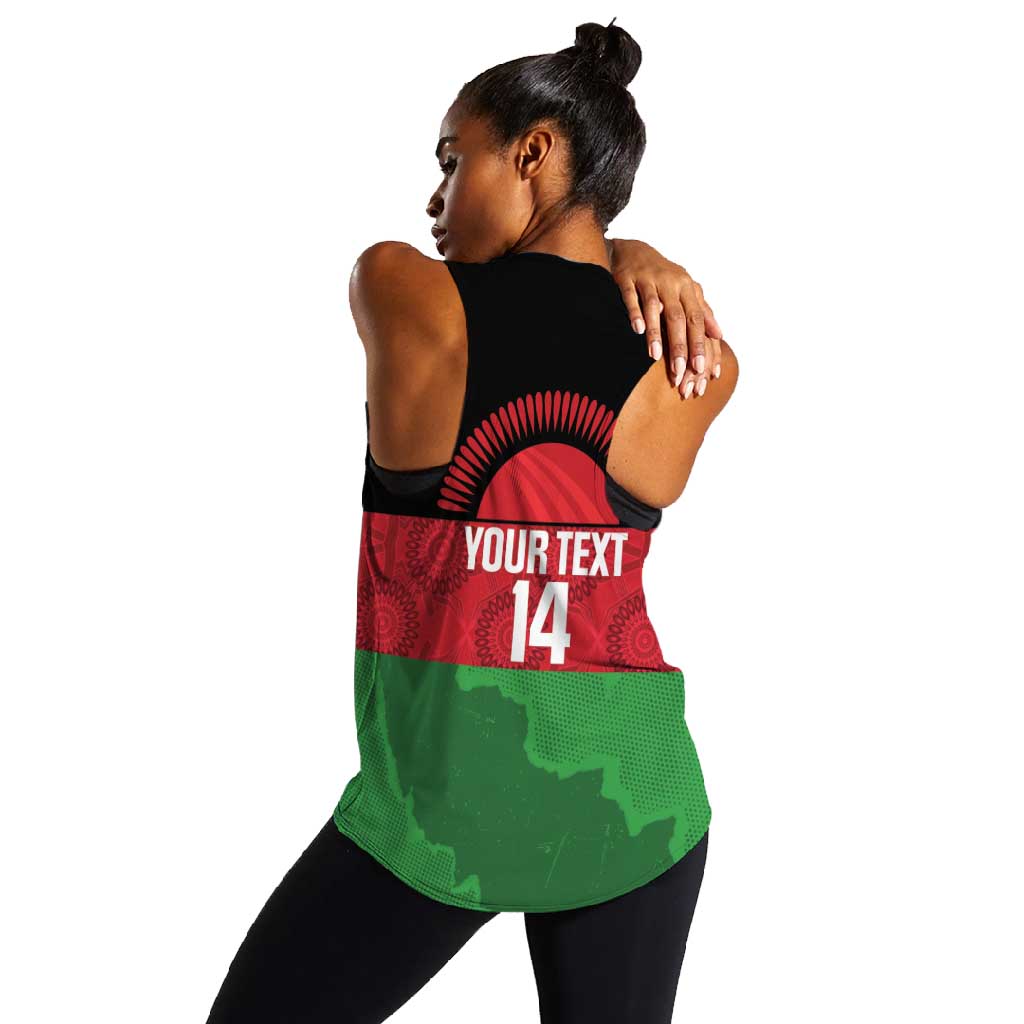 Afro Cricket Malawi Custom Women Racerback Tank Go Champions Flag Style - African Pride