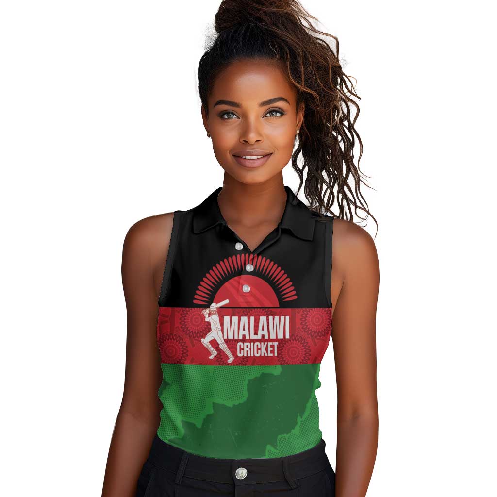 Afro Cricket Malawi Custom Women Sleeveless Polo Shirt Go Champions Flag Style - African Pride