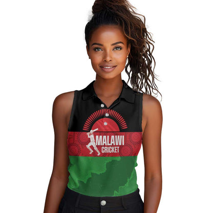 Afro Cricket Malawi Custom Women Sleeveless Polo Shirt Go Champions Flag Style - African Pride