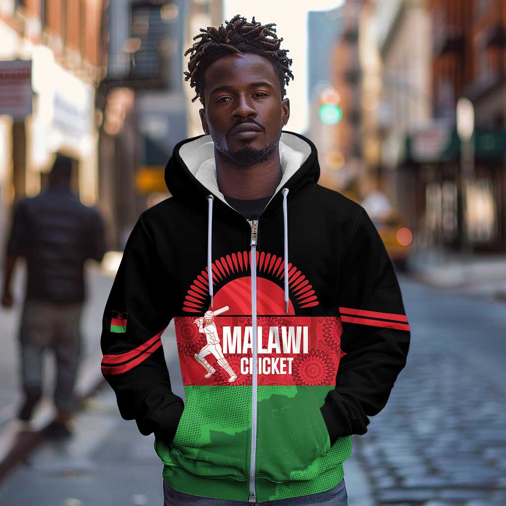Afro Cricket Malawi Custom Zip Hoodie Go Champions Flag Style - African Pride