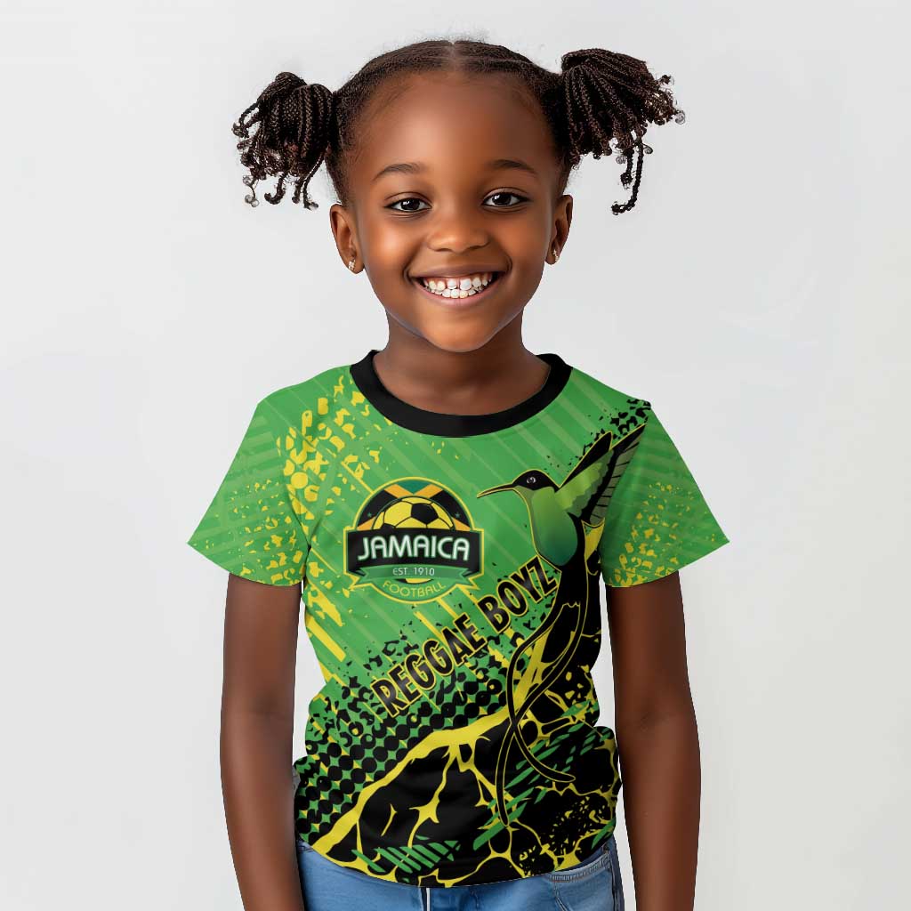 Custom Jamaica Football Kid T shirt Come On Reggae Boyz Red-billed streamertail - African Pride