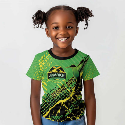 Custom Jamaica Football Kid T shirt Come On Reggae Boyz Red-billed streamertail - African Pride