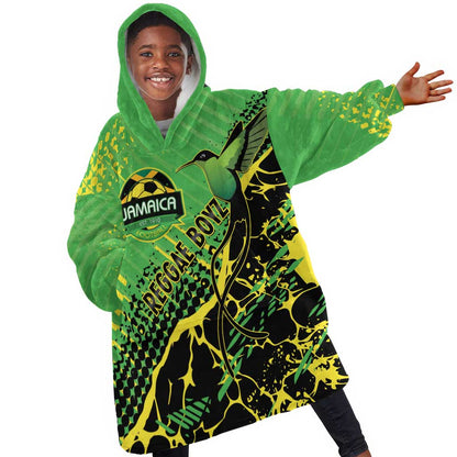 Custom Jamaica Football Kid Wearable Blanket Hoodie Come On Reggae Boyz Red-billed streamertail - African Pride